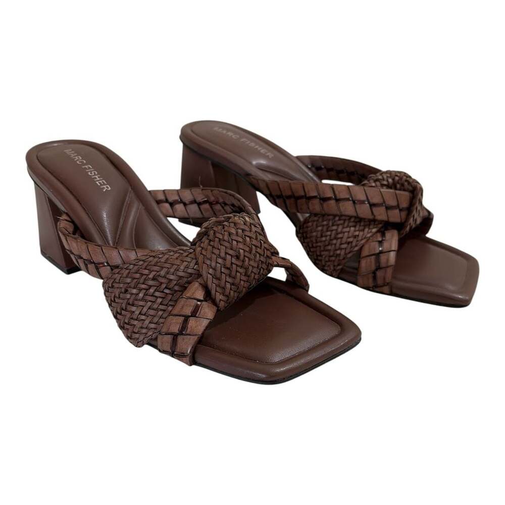 Marc Fisher Women's Square Toe Woven Block Heel Mules in Dark Brown - Picture 3 of 6